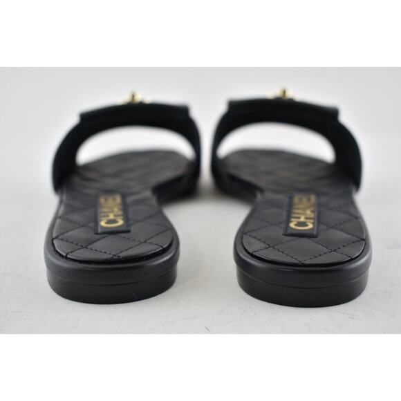 Chanel REV Black Turnlock Quilted Gold CC Logo Mules Slide Sandal Flop Flat 36.5 - Picture 11 of 12